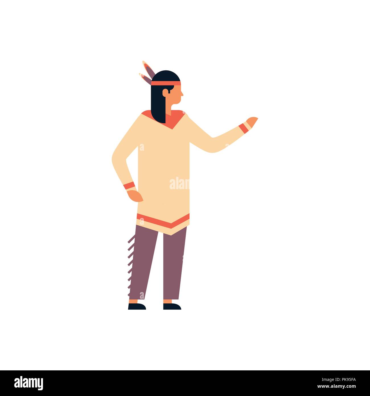 Uomo indiano la Giornata del ringraziamento concetto ragazzo indossa abiti tradizionali maschio personaggio dei cartoni animati a lunghezza piena piatta isolata Illustrazione Vettoriale