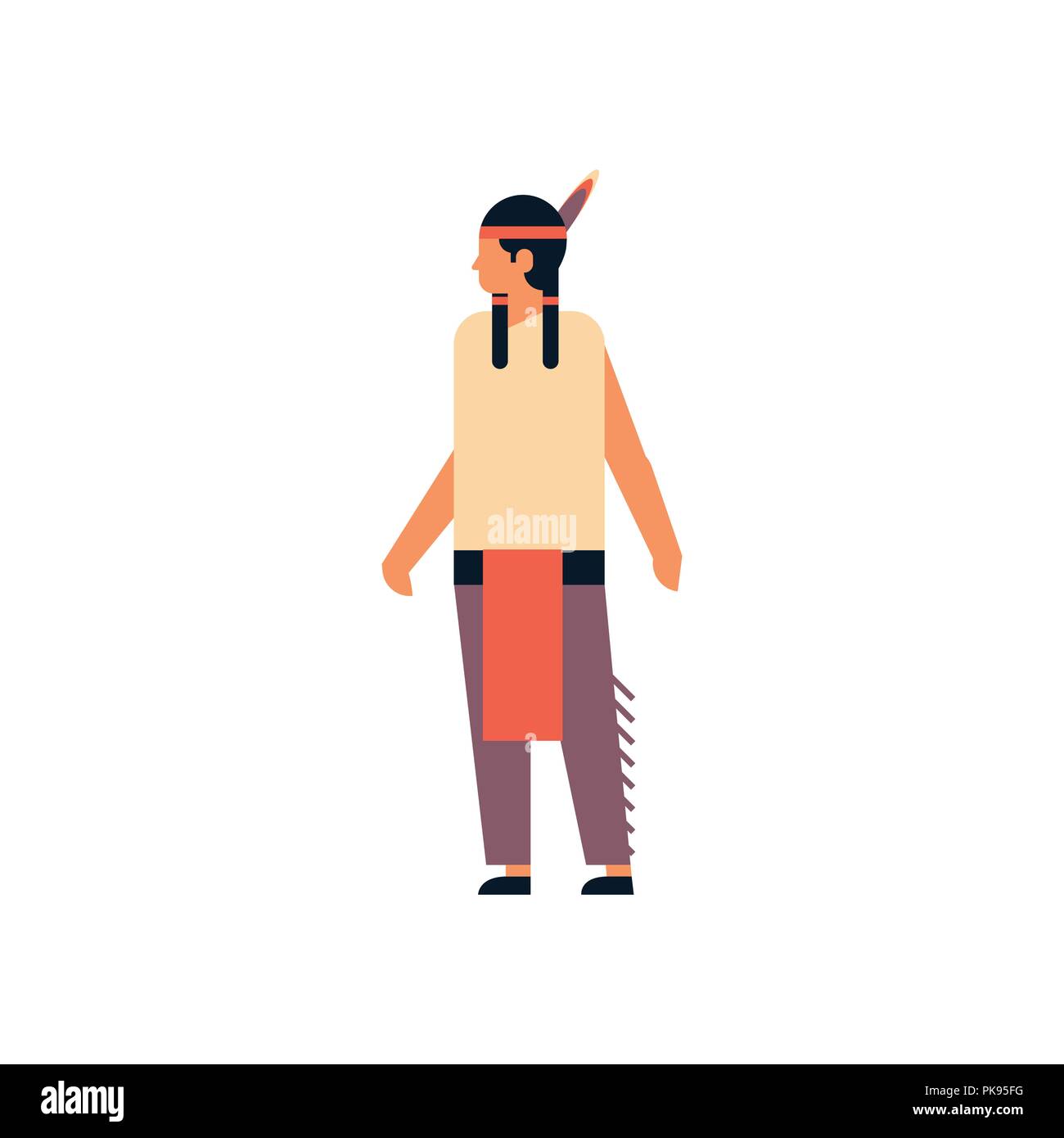 Uomo indiano la Giornata del ringraziamento concetto ragazzo indossa abiti tradizionali maschio personaggio dei cartoni animati a lunghezza piena piatta isolata Illustrazione Vettoriale