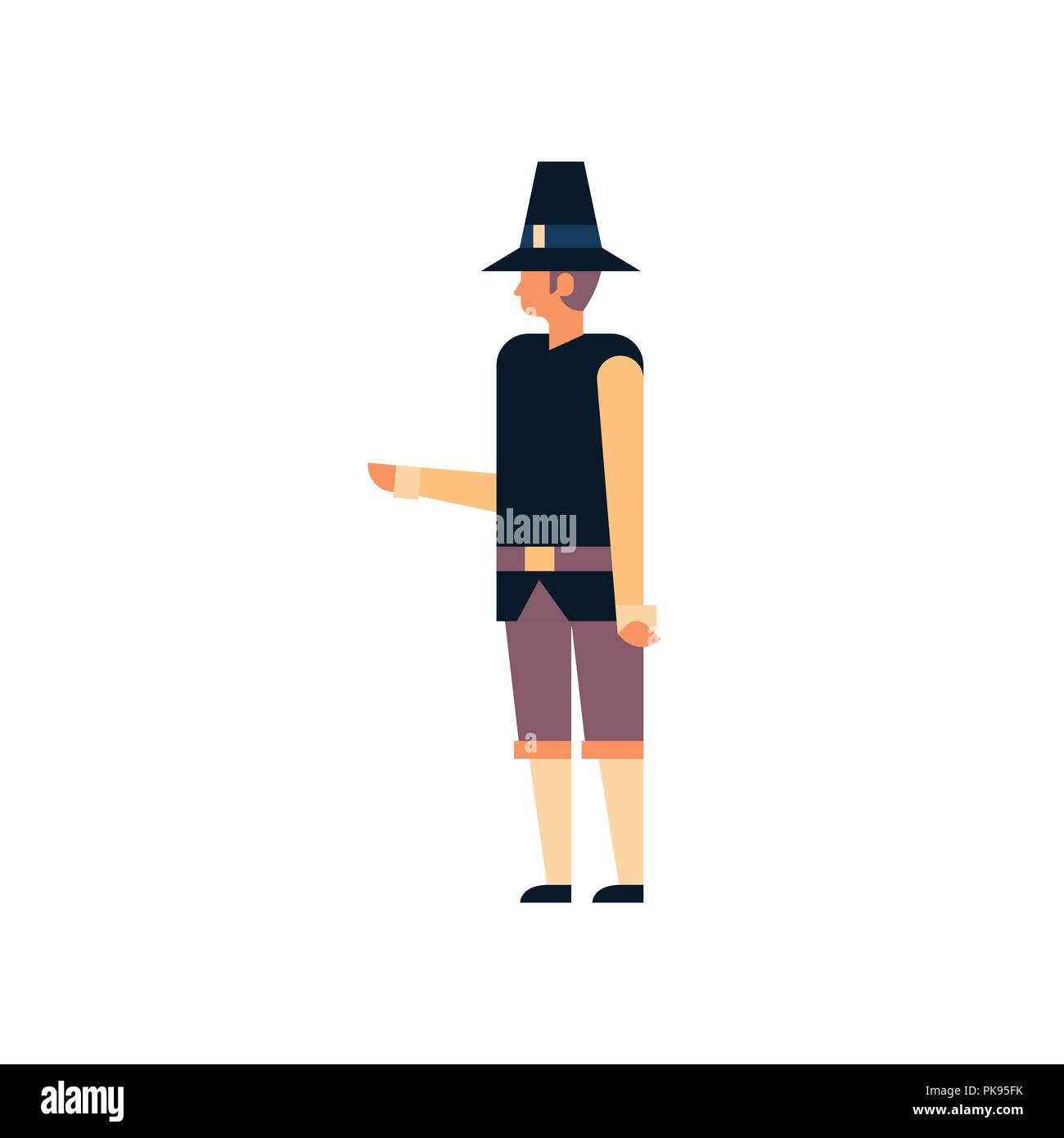 Native American uomo la Giornata del ringraziamento concetto ragazzo indossa abiti tradizionali maschio personaggio dei cartoni animati a lunghezza piena piatta isolata Illustrazione Vettoriale