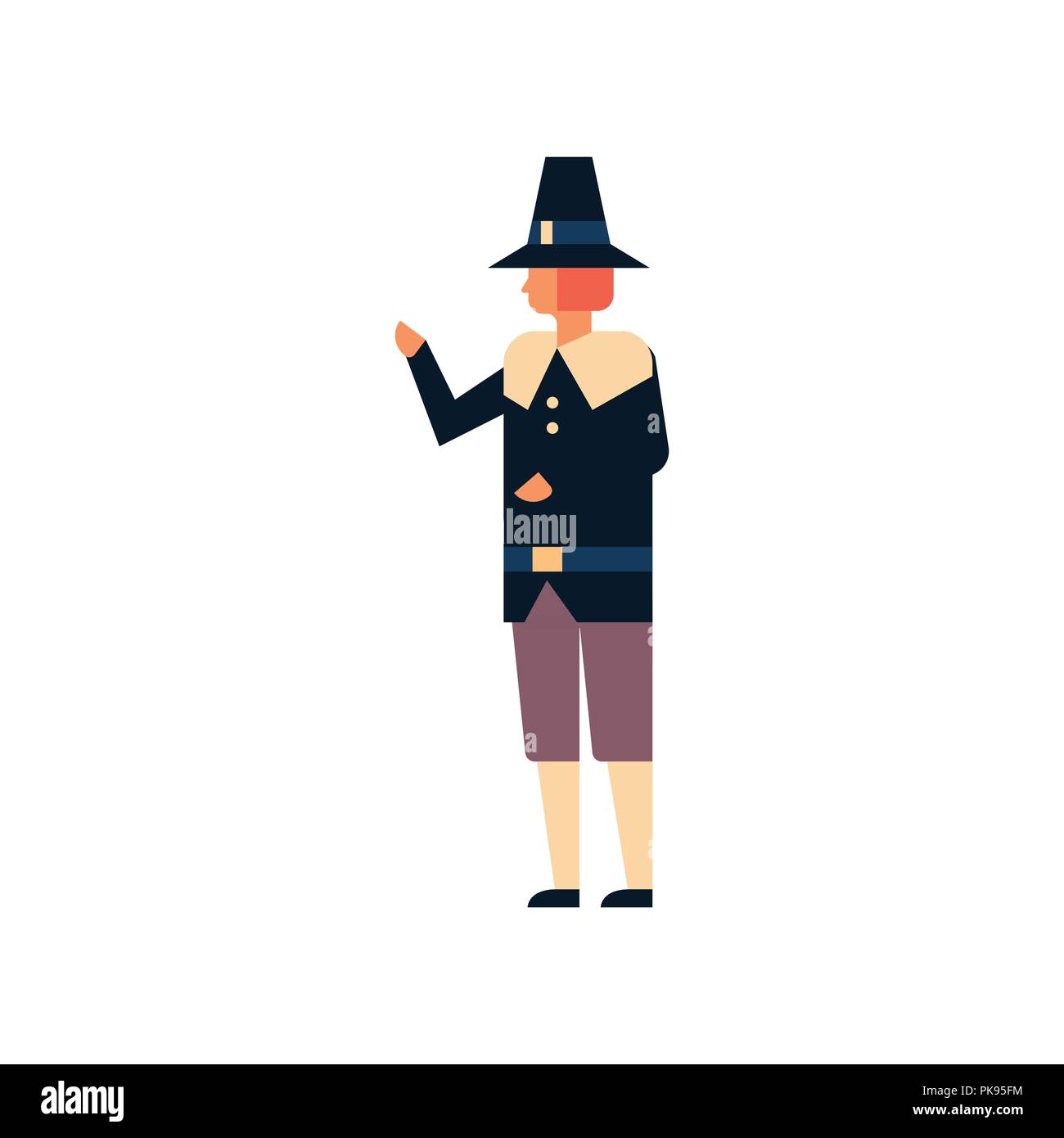 Native American uomo la Giornata del ringraziamento concetto ragazzo indossa abiti tradizionali maschio personaggio dei cartoni animati a lunghezza piena piatta isolata Illustrazione Vettoriale