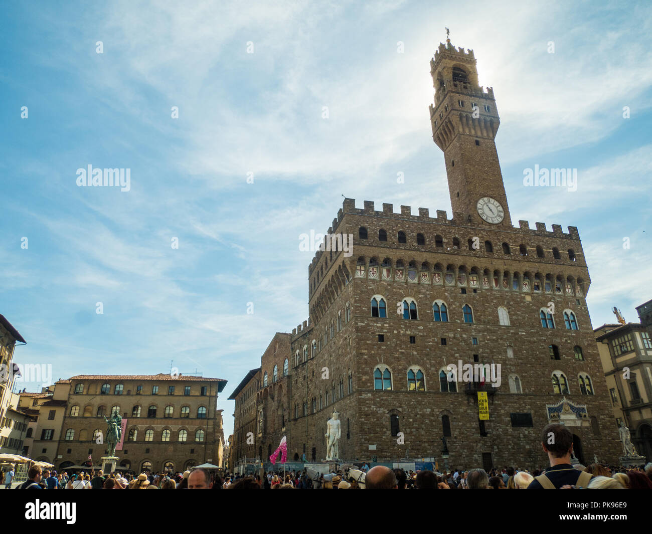 Il Palazzo Vecchio (Città Hal), Piazza della Signoria, Firenze, Toscana, Italia Foto Stock