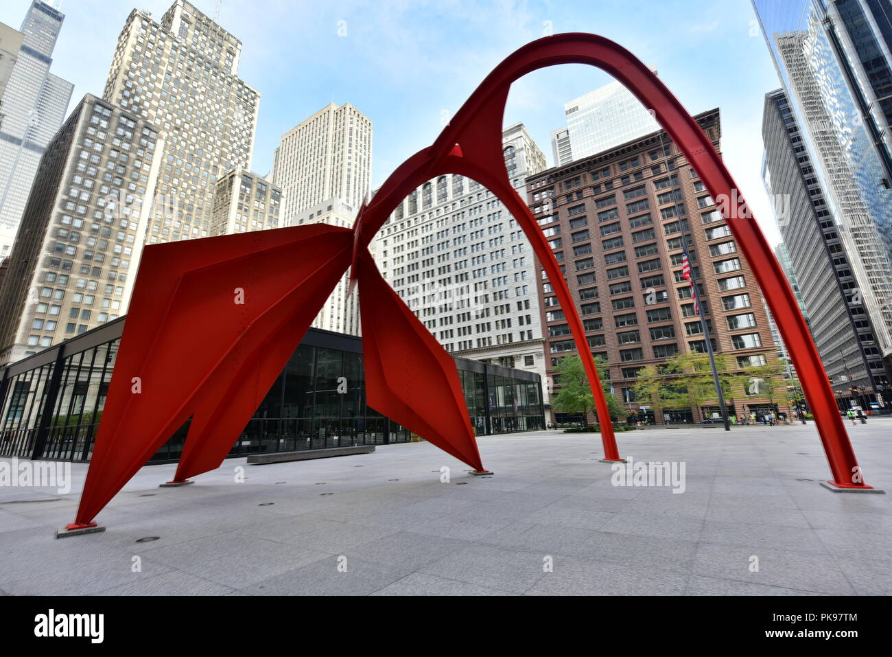 Calder Flamingo della scultura in Downtown Chicago IL, Stati Uniti d'America Foto Stock