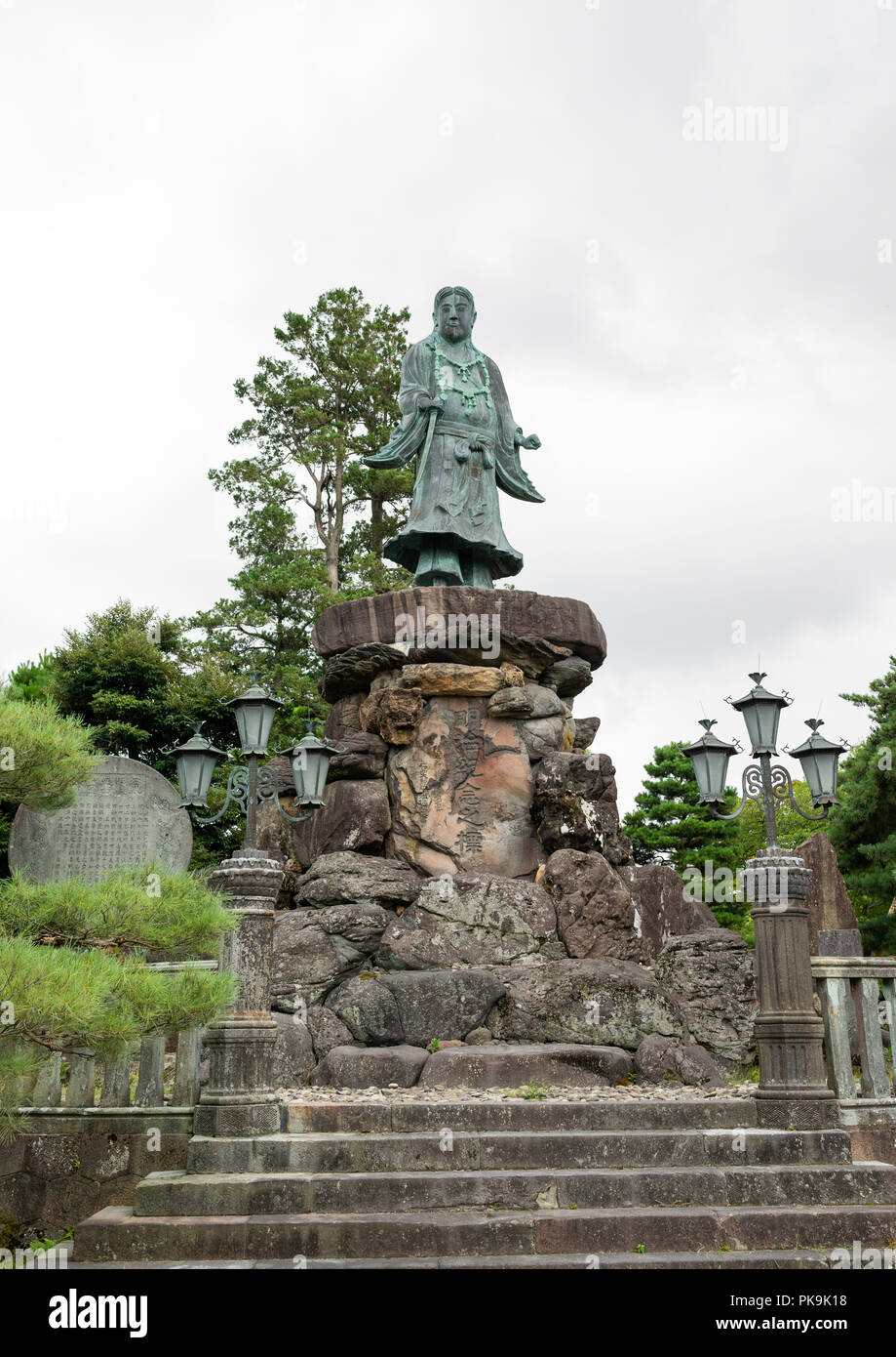 Statua del principe yamato takeru in il Kenroku-en giardino, Ishikawa Prefettura, Kanazawa, Giappone Foto Stock