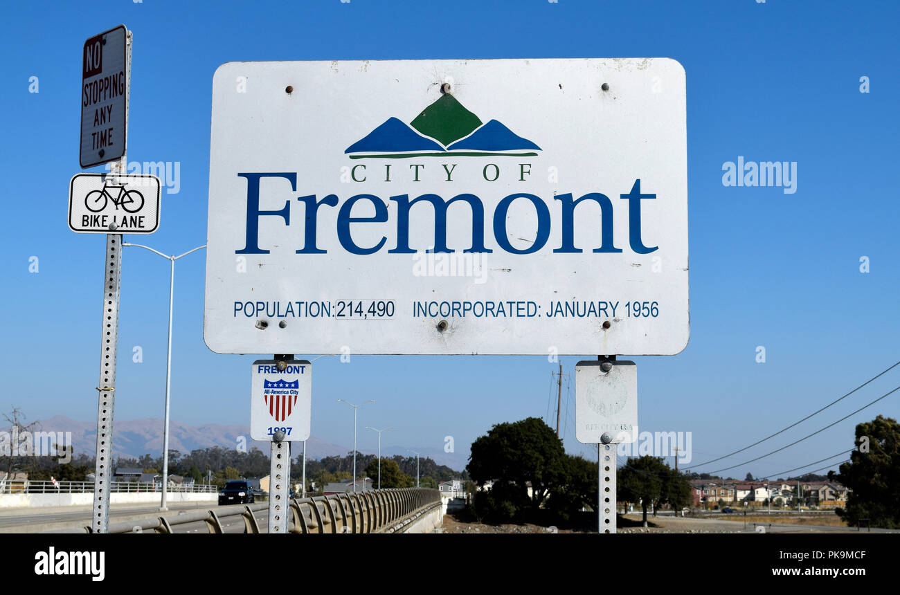 Città di Fremont, California segno. Foto Stock