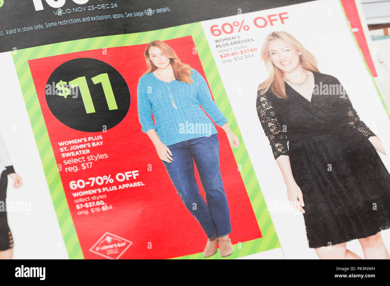 Taglie Abbigliamento femminile annuncio nel giornale - USA Foto Stock