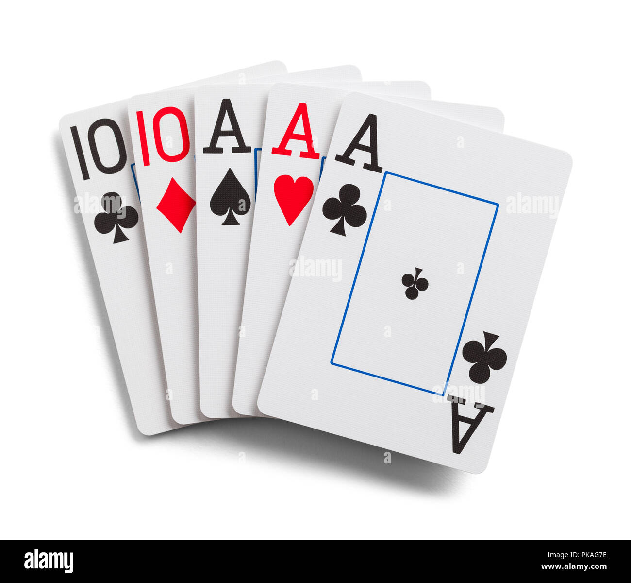Full House giocando a carte isolato su bianco. Foto Stock