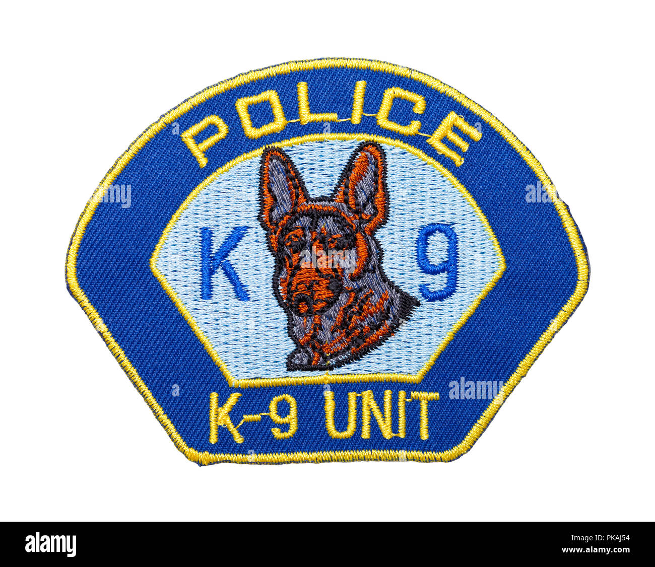 La polizia K9 Patch cane isolato su bianco. Foto Stock