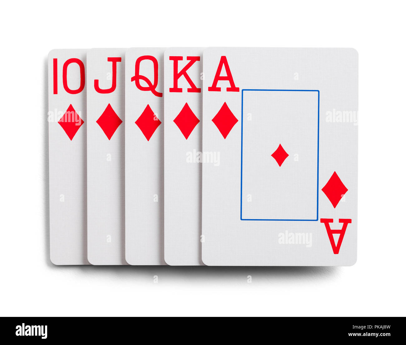 Giocando a carte con Royal Flush isolato su bianco. Foto Stock
