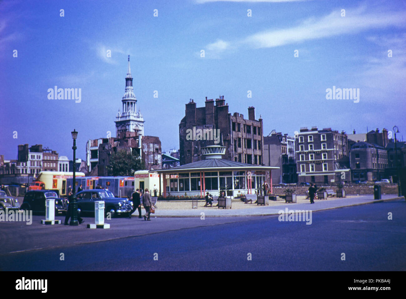 Centro di informazione e di bombardare i danni a St Mary-le-Bow, Cheapside, città di Londra nel 1952 Foto Stock
