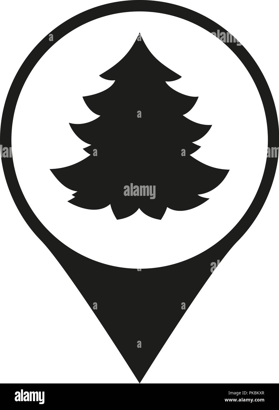 Bianco e nero albero di natale mercato segno della mappa Illustrazione Vettoriale