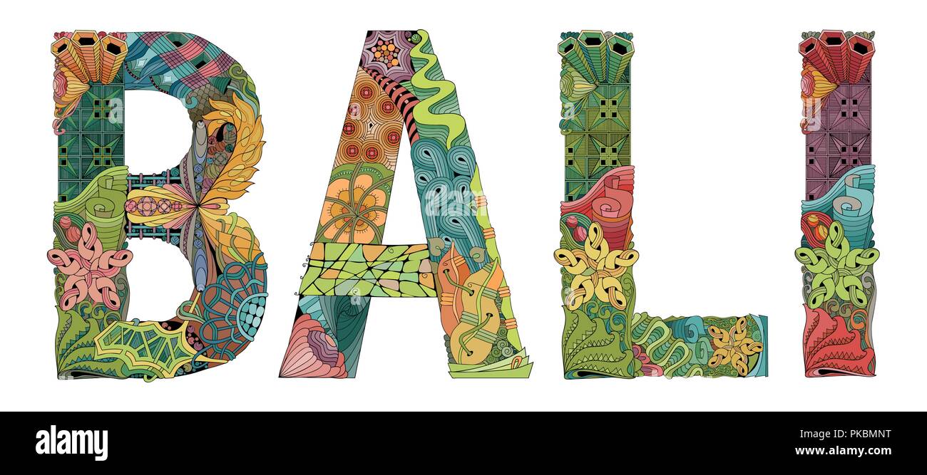 Parola di Bali. Vettore zentangle decorativo oggetto per la decorazione Illustrazione Vettoriale