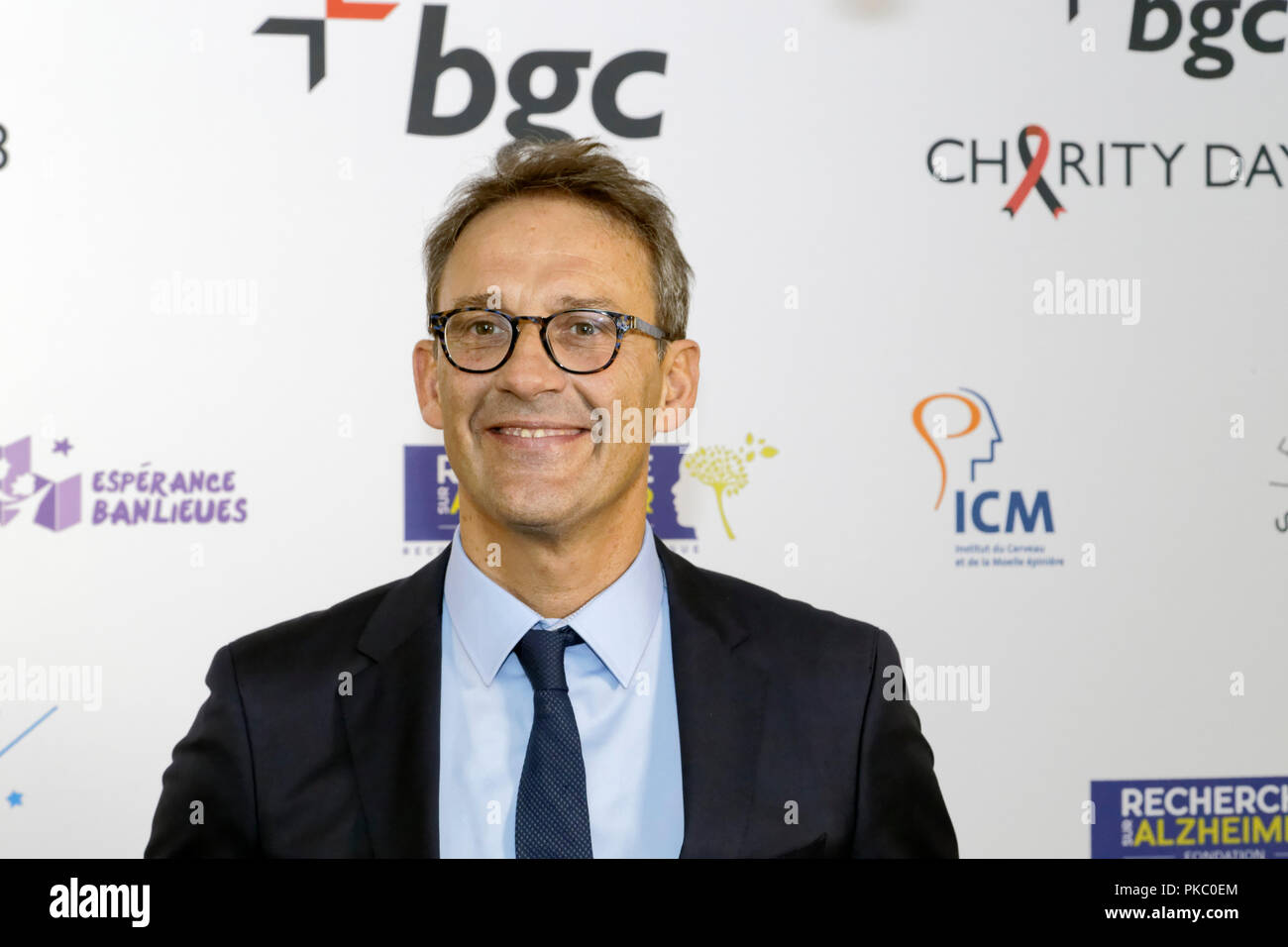 Parigi, Francia. 11 Settembre, 2018. Julien Courbet assiste il 2018 annuale Giornata di beneficenza ospitato da BGC nel pomeriggio di martedì 11 settembre a Parigi, Francia. Celebrità si trasformano in broker per la BGC Partners e delle sue controllate per il beneficio di 7 associazioni in memoria delle vittime del settembre 11th. Credito: Bernard Menigault/Alamy Live News Foto Stock