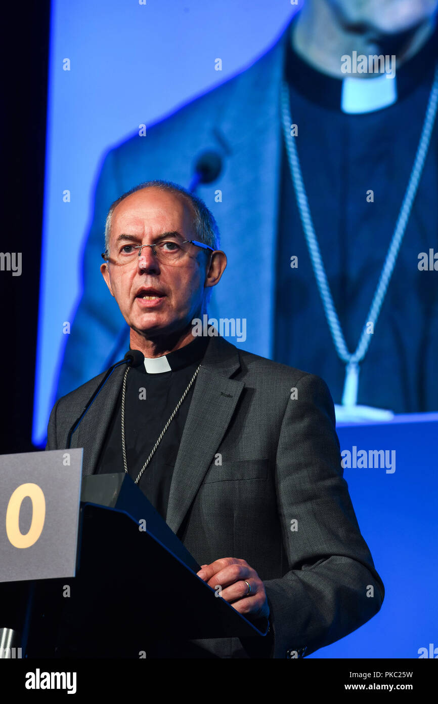 Manchester, Regno Unito. Xii Sett 2018. Justin Welby parlando alla conferenza TUC in Manchester. Credito: Della Batchelor/Alamy Live News Foto Stock