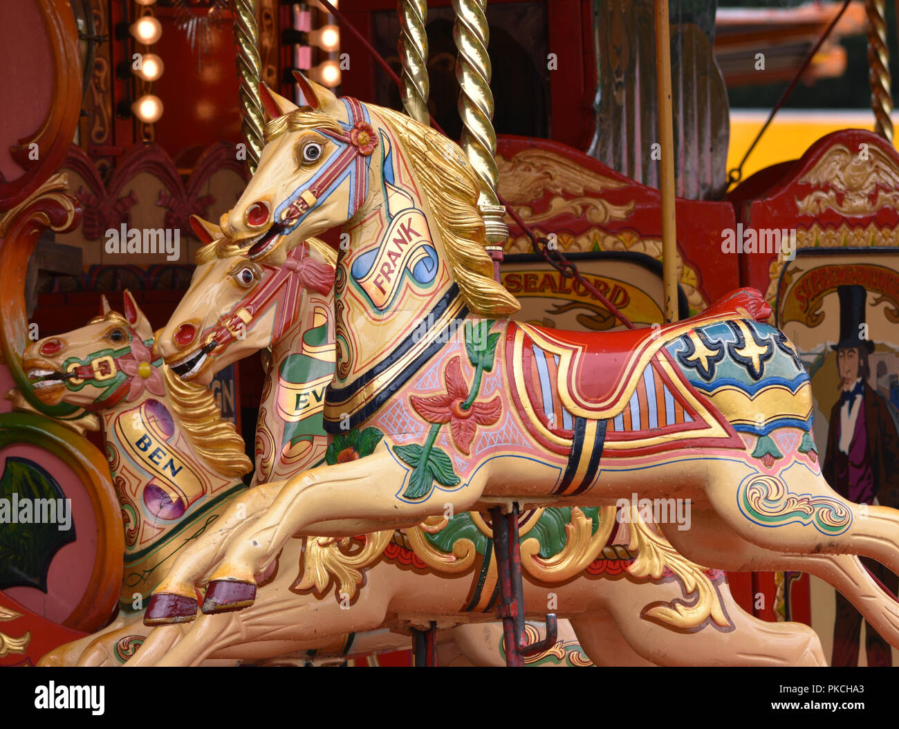 Giostra / Merry Go Round cavalli Foto Stock