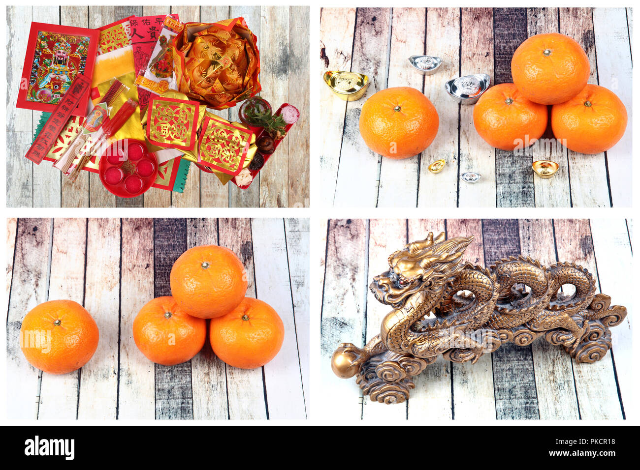 Isolato di serie di preparazione per il culto della dea della fortuna secondo la tradizione cinese e Golden Orange con argento ,l'oro di si Foto Stock