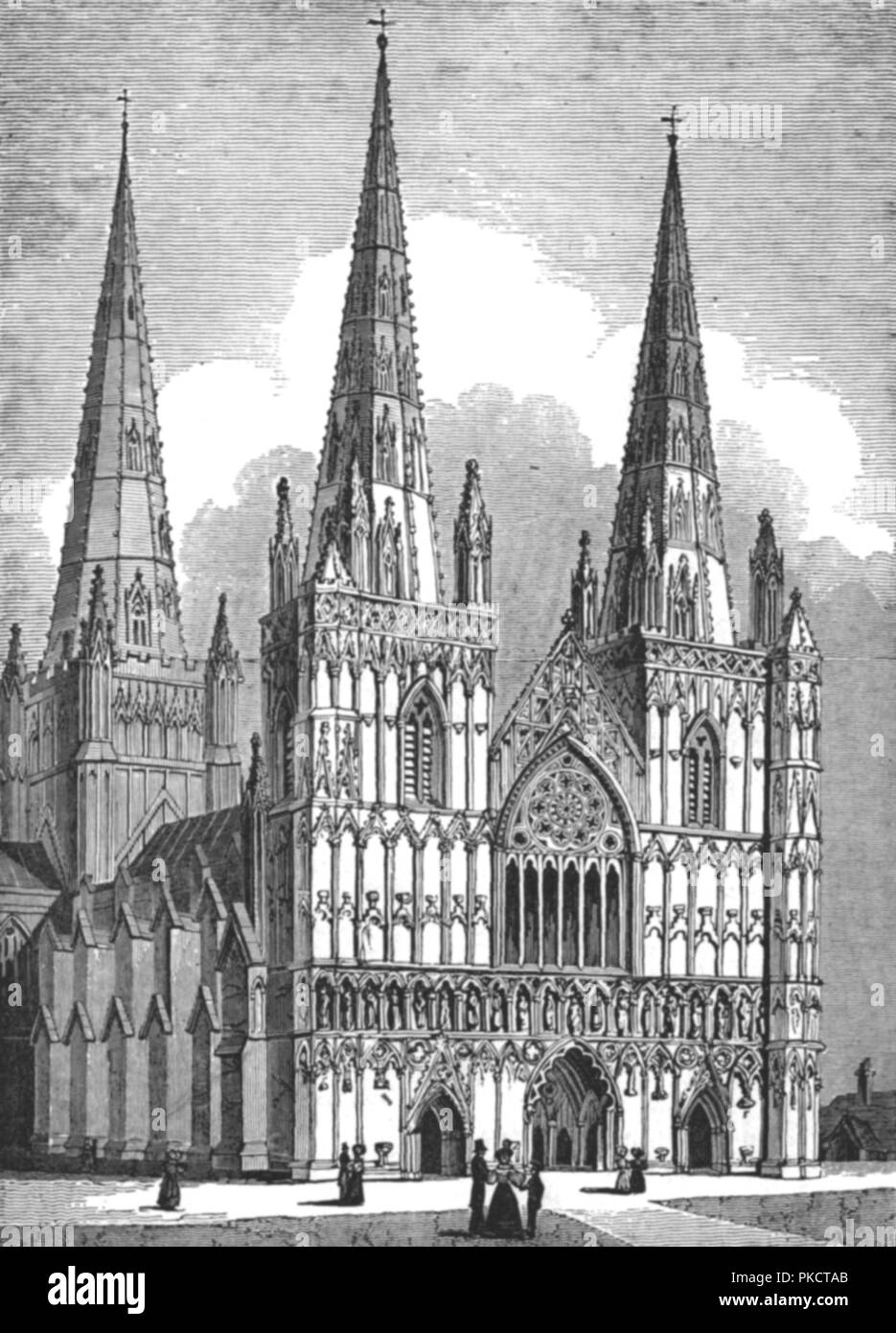 Fronte ovest di Lichfield Cathedral, Staffordshire, c1843. Artista: J Jackson. Foto Stock