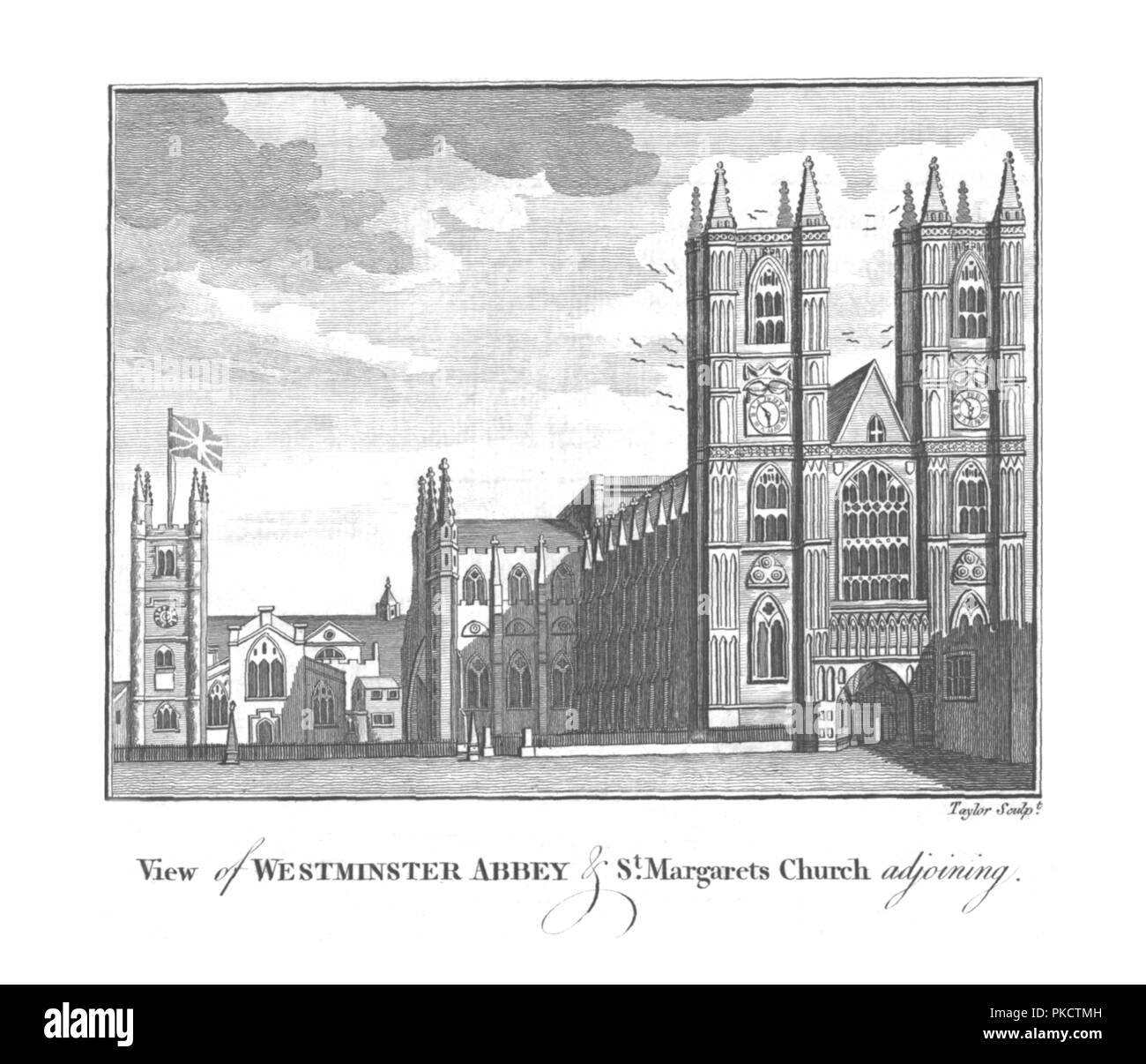 'Vista di Westminster Abbey & St. Margarets chiesa adiacente.', fine XVIII-XIX secolo. Artista: Taylor. Foto Stock