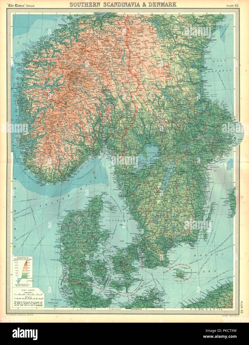 Mappa del sud della Scandinavia e Danimarca. Artista: sconosciuto. Foto Stock