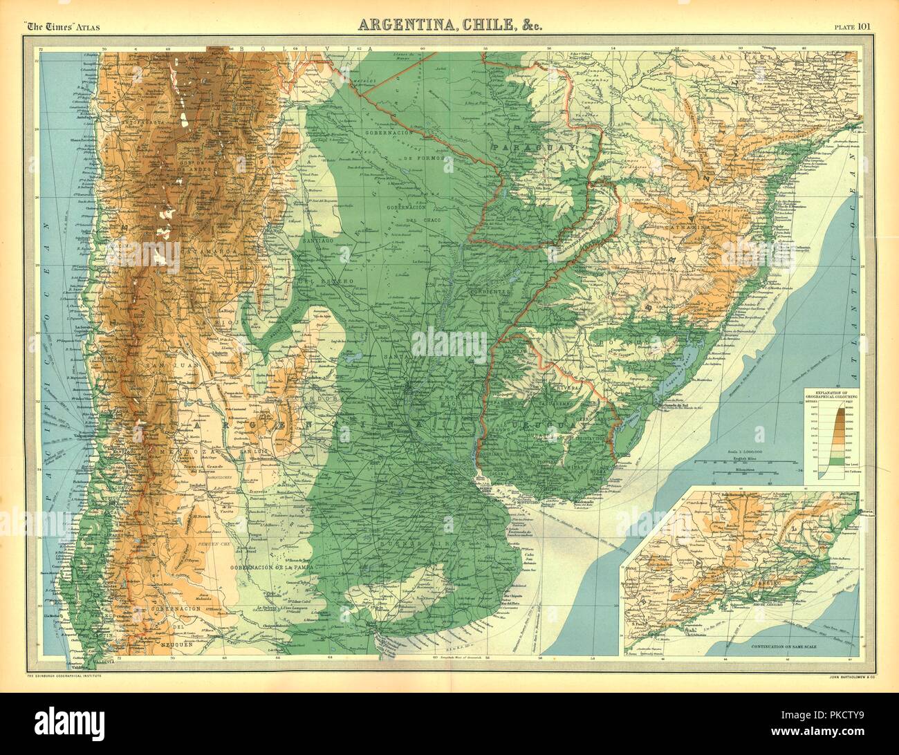 Mappa di Cile e Argentina ecc. Artista: sconosciuto. Foto Stock