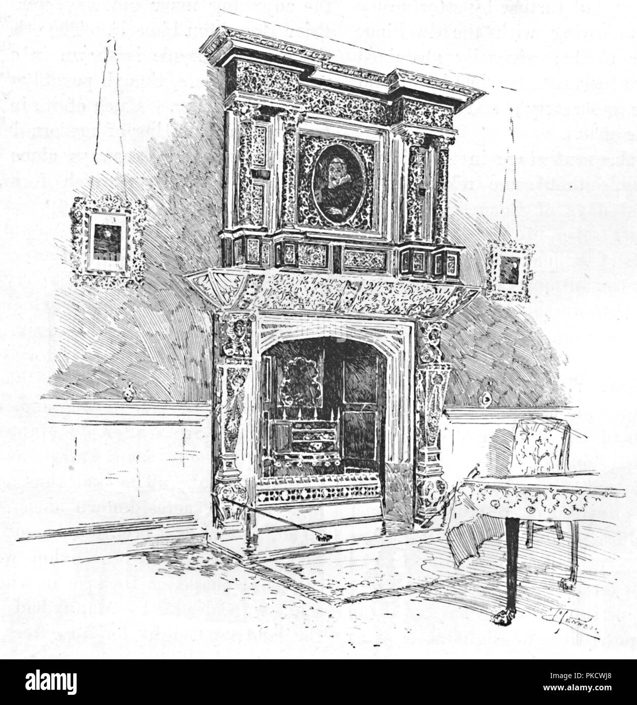"Vecchio Certosa: Mantelpiece nel Master's Lodge', 1886. Artista: Joseph Pennell. Foto Stock