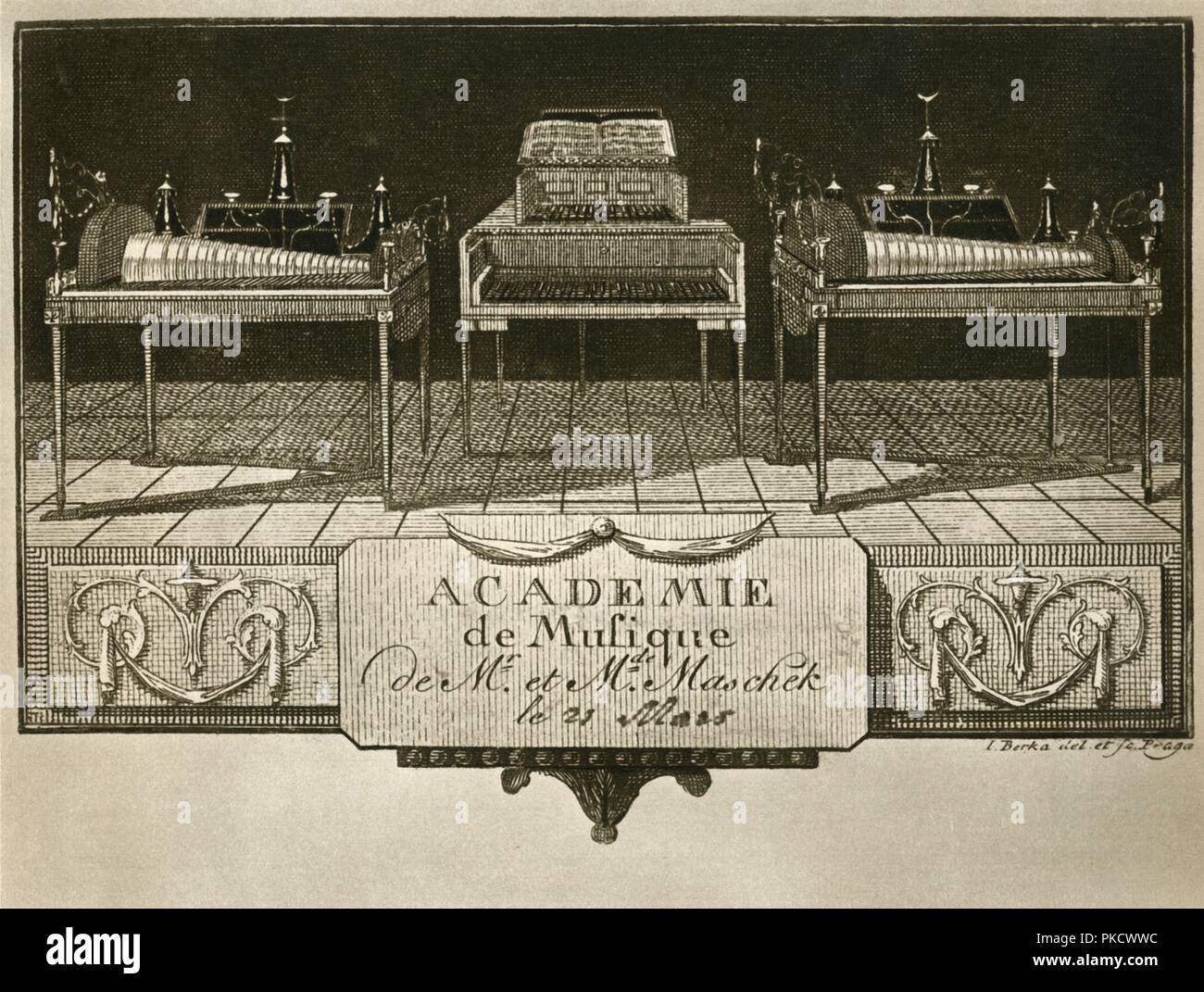 " Vetro armoniche e suoni di tastiera; incisione a partire dalla prima metà del XIX secolo su un artista: sconosciuto. Foto Stock