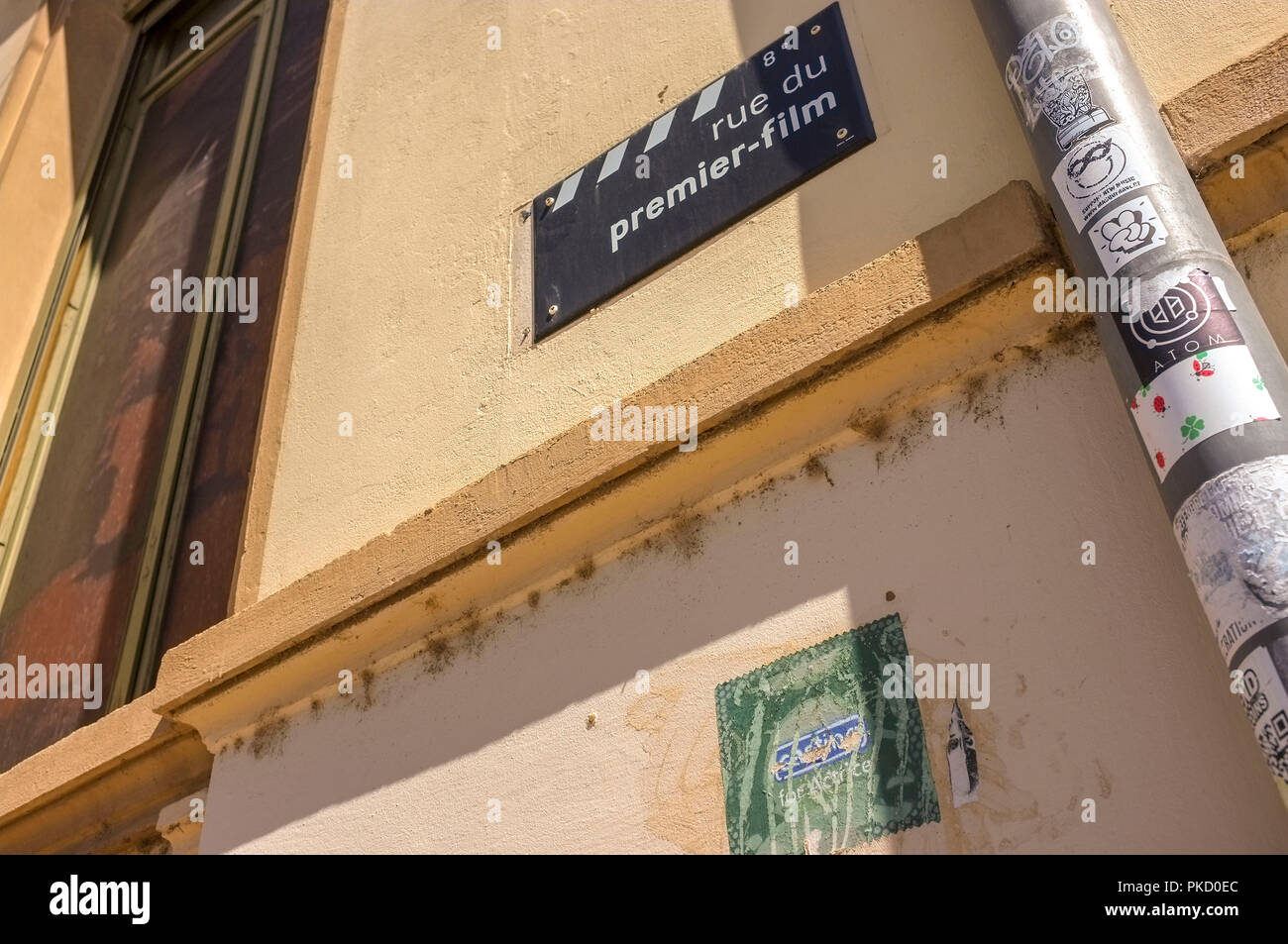 Piastra di strada di Rue du Premier Film a Lione in Francia. Foto Stock