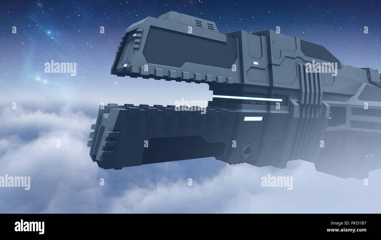 Avveniristica astronave cargo battenti 3D rendering Foto Stock