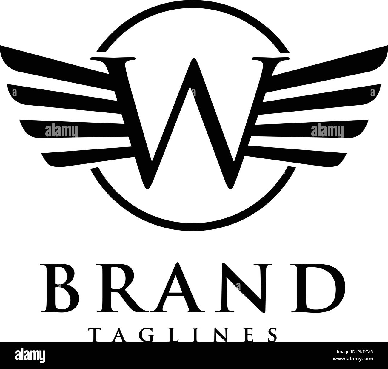 Lettere W con ali e del logo a forma di cerchio vettore, Creative lettera W con ali elemento di design. lettera W ali branding corporate identity template vettoriale Illustrazione Vettoriale