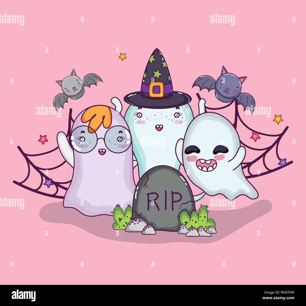 Simpatici fantasmi halloween cartoni animati Illustrazione Vettoriale