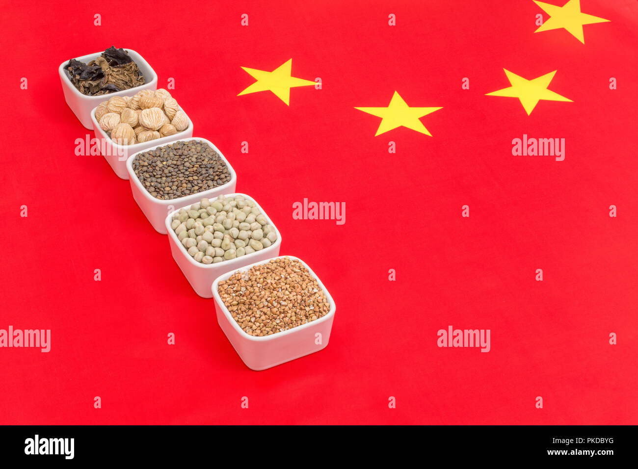 Cinesi selezionati prodotto alimentare le importazioni a cui si rivolge la Trump Cina tariffe - parte del USA-Cina guerra commerciale. [Più dettagli nelle "Note"] Foto Stock