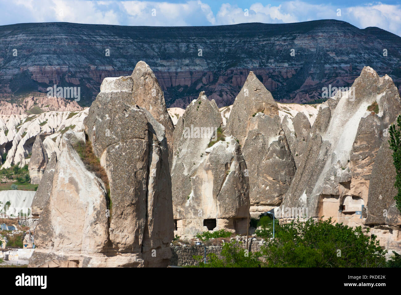 Formazioni di roccia nella valle, Goreme, Cappadocia, Turchia (Patrimonio Mondiale dell'UNESCO) Foto Stock