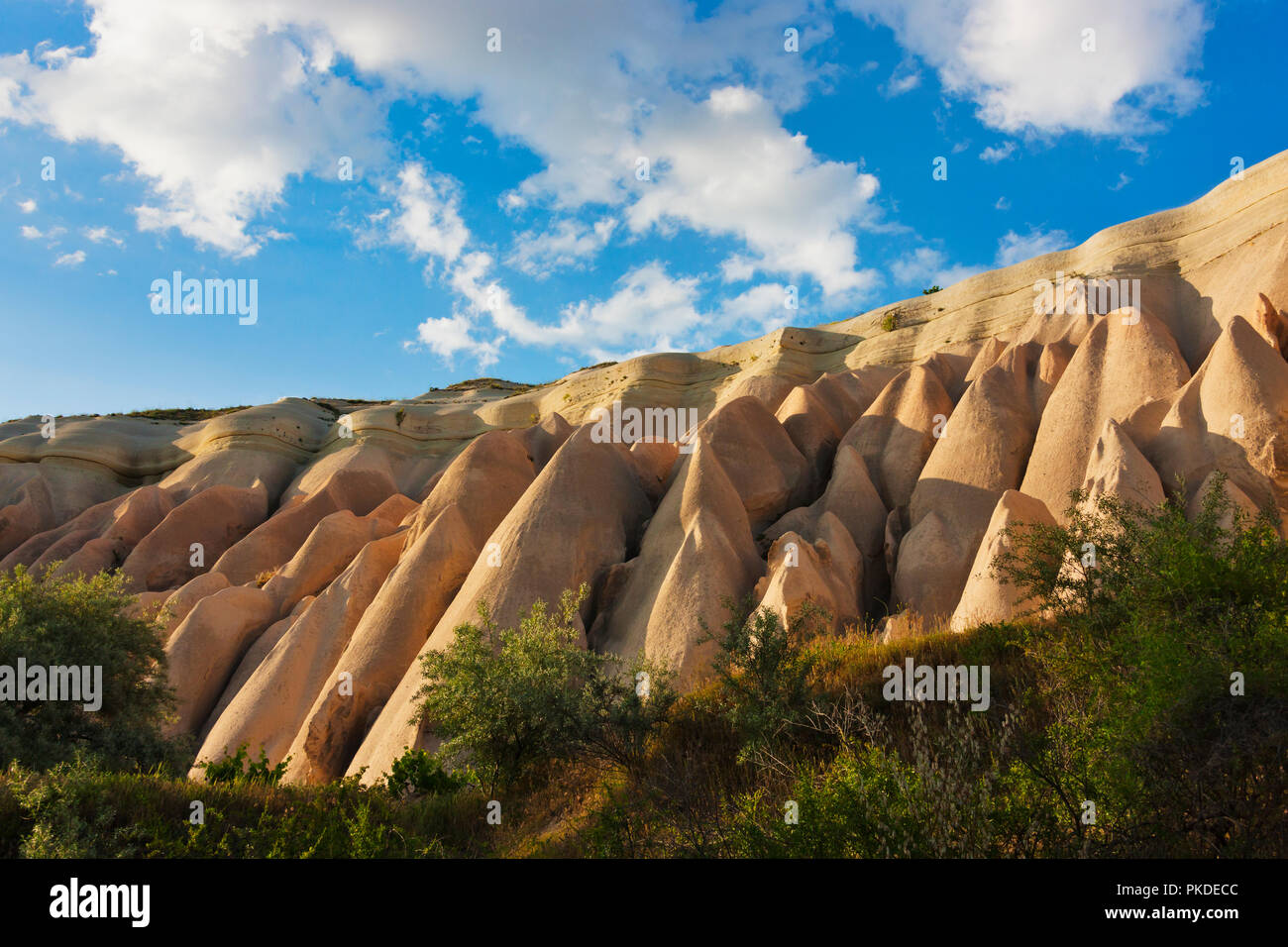 Formazioni di roccia nella valle, Goreme, Cappadocia, Turchia (Patrimonio Mondiale dell'UNESCO) Foto Stock