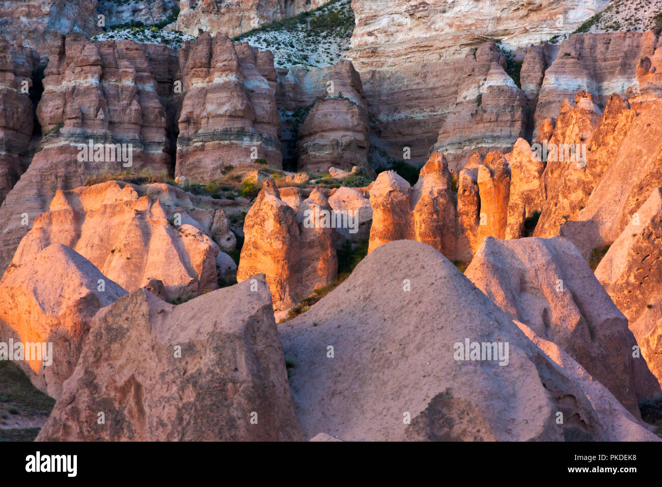 Formazioni di roccia nella valle, Goreme, Cappadocia, Turchia (Patrimonio Mondiale dell'UNESCO) Foto Stock