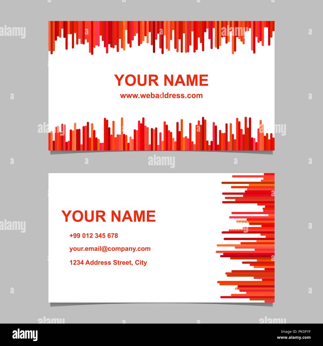 Business card template design set - vettore design biglietti da visita con orizzontale e strisce verticali nei toni del rosso Illustrazione Vettoriale