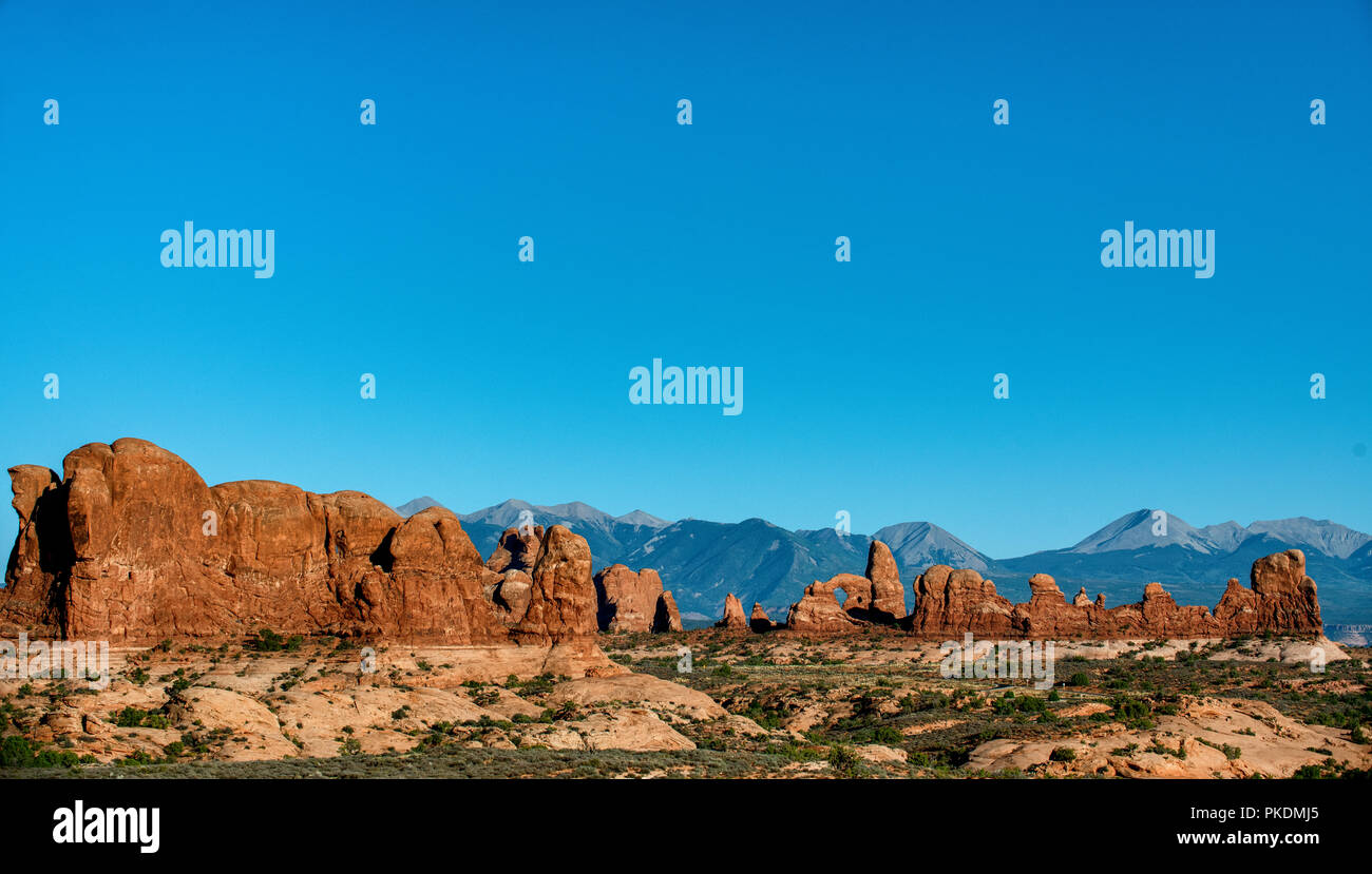 La vista alla torretta Arch, Arches National Park, Moab, Utah, Stati Uniti d'America Foto Stock