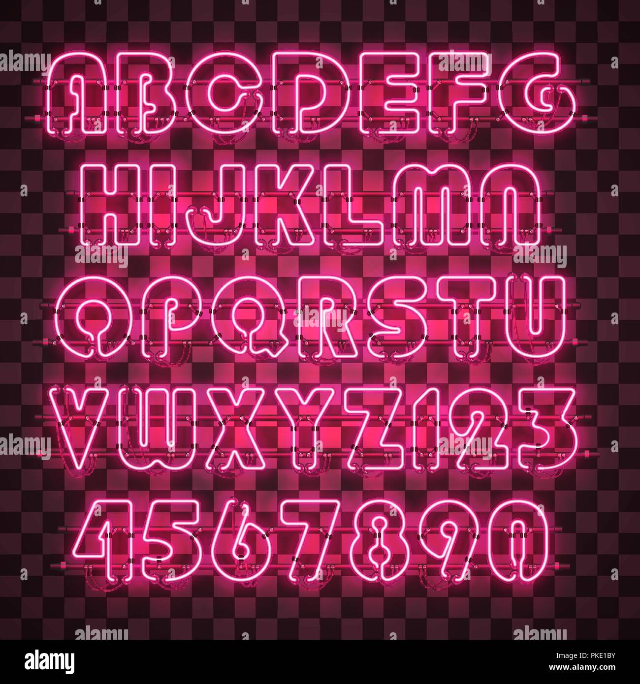 Lucido e brillante con neon rosso alfabeto e cifre. Illustrazione Vettoriale