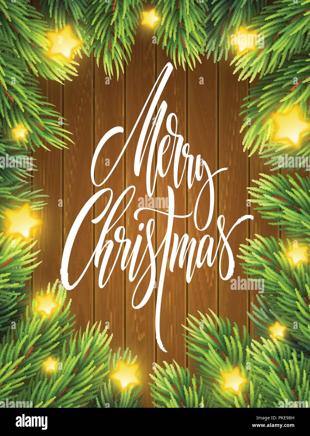 Buon Natale di scritte in abete rami telaio Illustrazione Vettoriale
