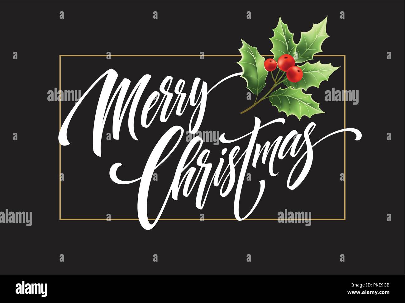 Buon Natale lettering con ramo di vischio Illustrazione Vettoriale