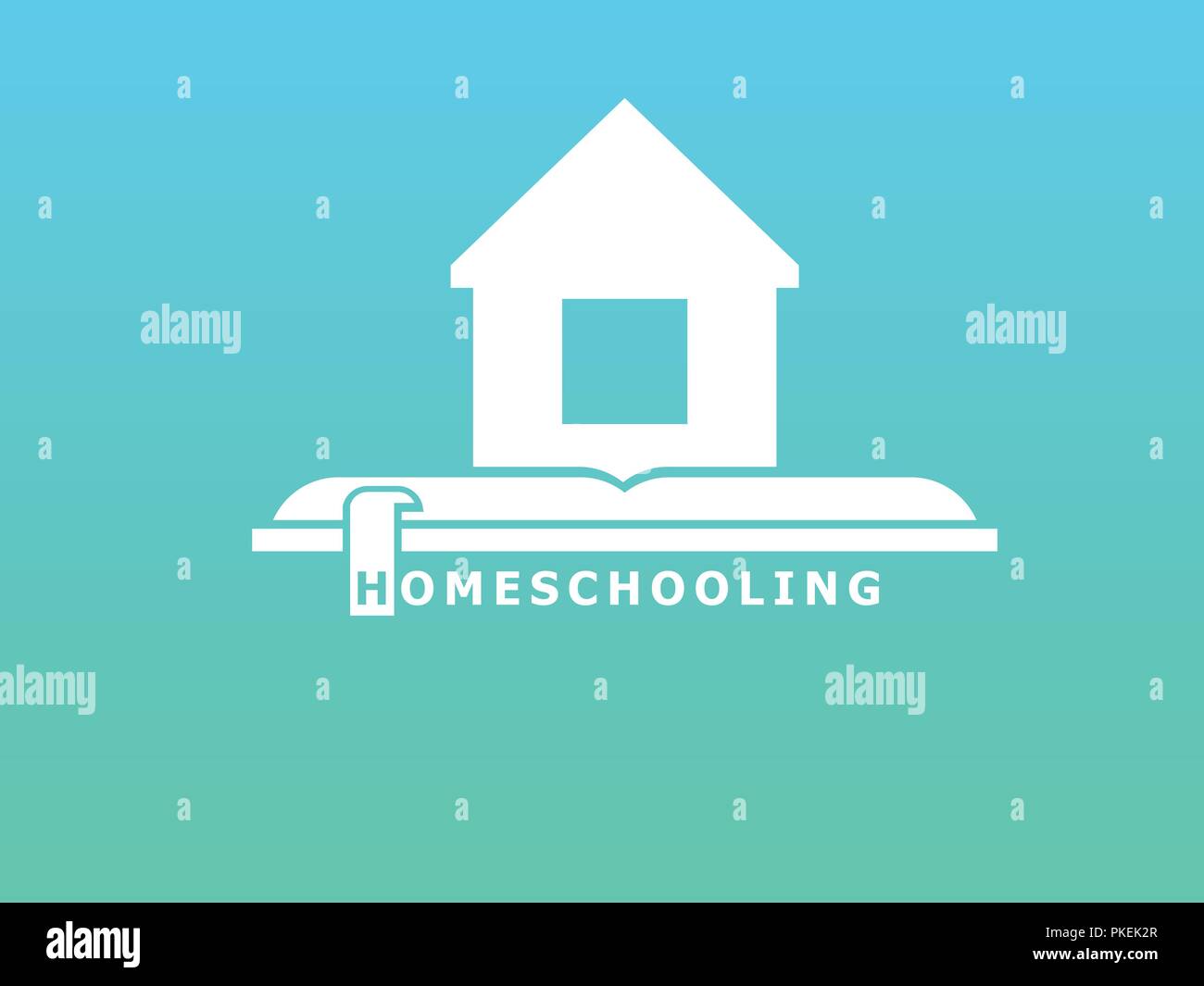 Homeschooling il simbolo della famiglia di apprendimento. La casa è sul libro Illustrazione Vettoriale