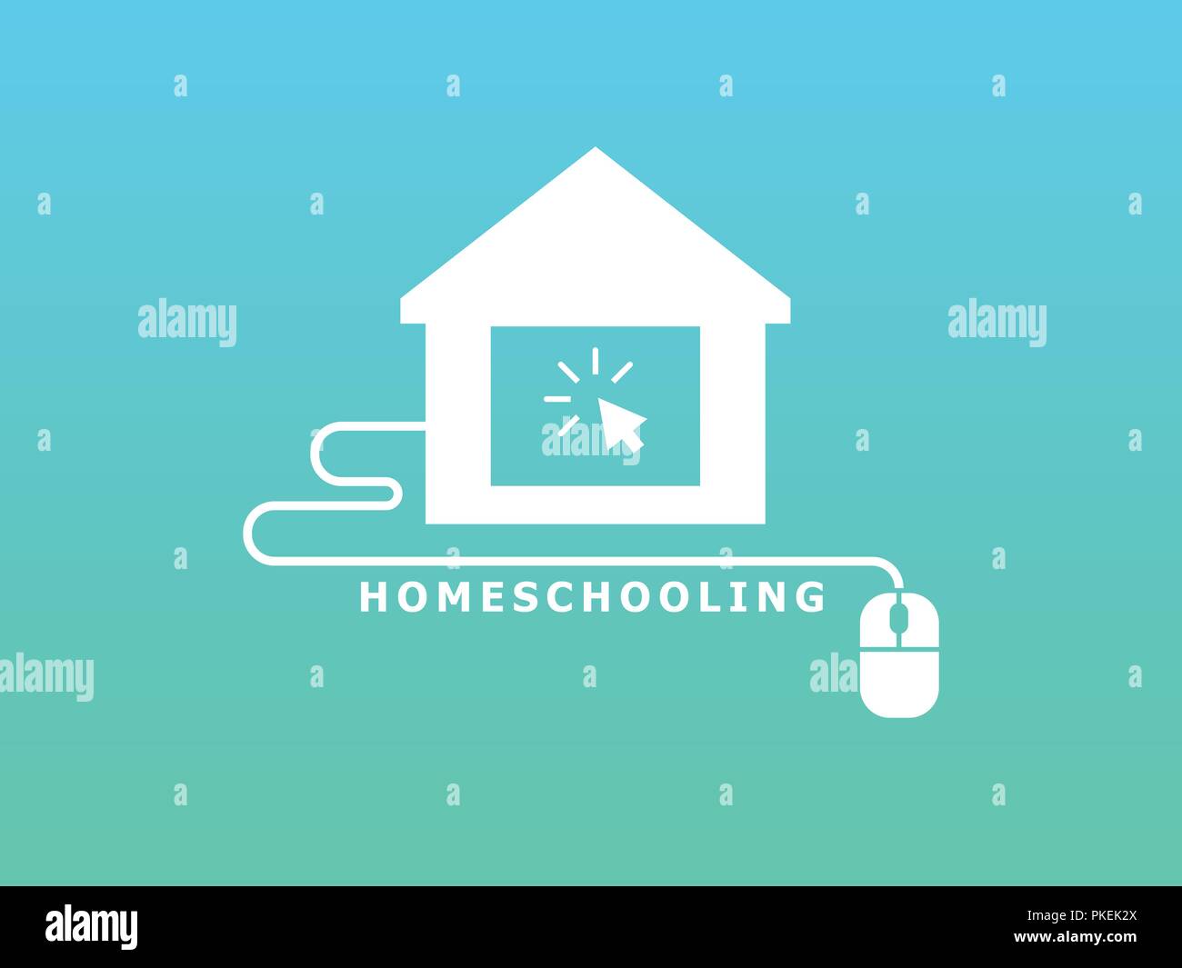 Homeschooling. Lezioni online in remoto. Il simbolo di apprendimento familiare Illustrazione Vettoriale