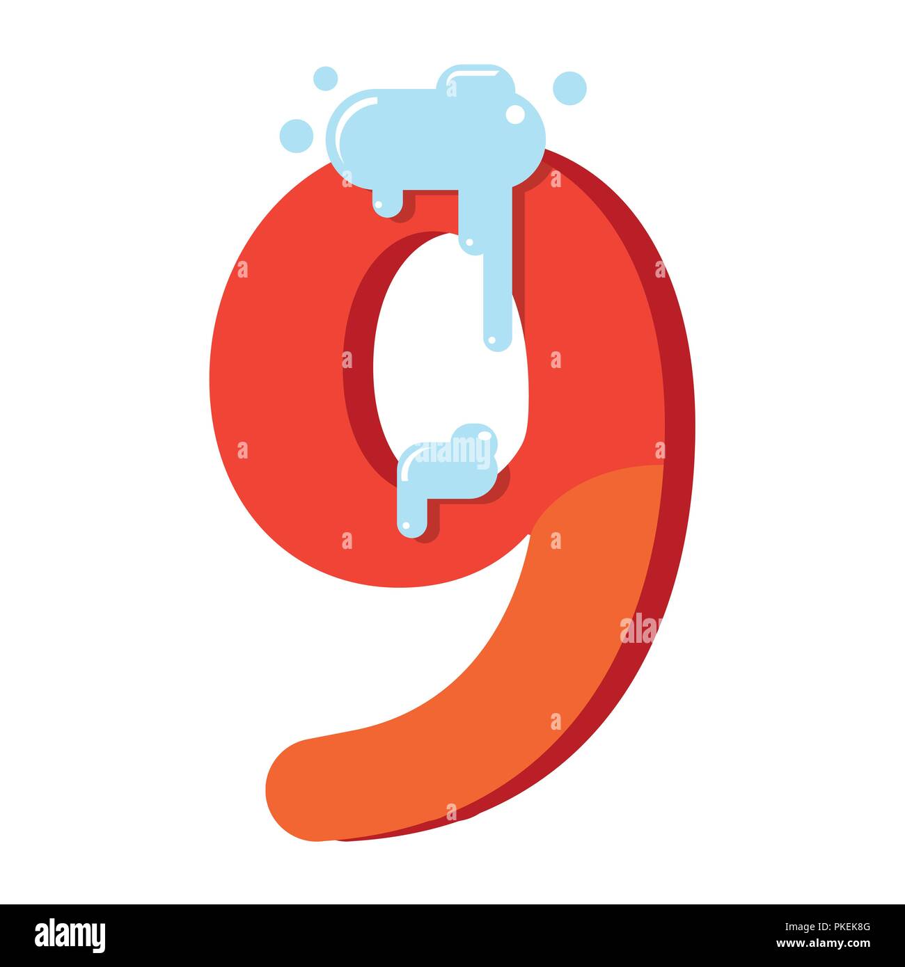 La figura 9 è nella neve. Numero nove per il nuovo anno, Natale, l'inverno. Appartamento illustrazione vettoriale Illustrazione Vettoriale