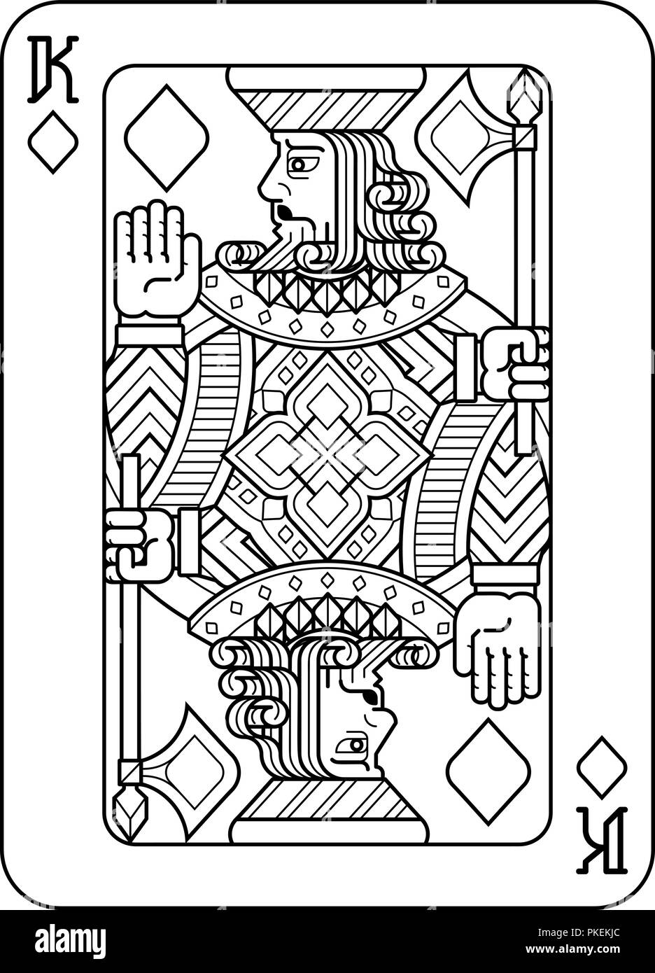 Carta da gioco re di diamanti in bianco e nero Illustrazione Vettoriale