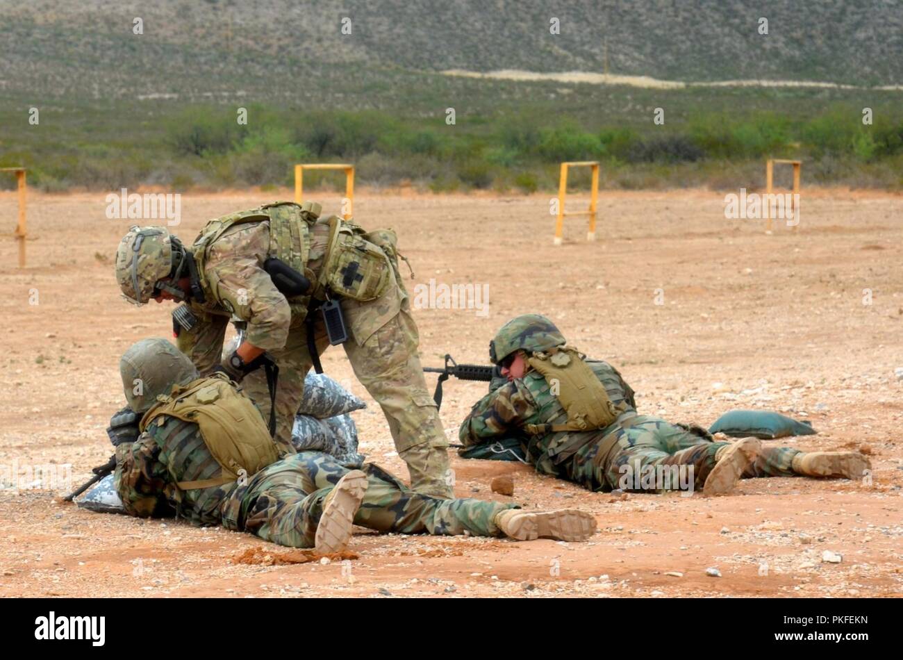 Moldovo scout sniper fire m4 carbine fucili a una gamma per aiutare a rafforzare e migliorare le proprie competenze di base di fucile di precisione di tiro con l'assistenza di soldati a partire dal trentesimo Armored Brigade Combat Team. Soldati moldavi sono integrati con diverse unità che rientrano sotto il trentesimo corazzato della brigata esportabili combattere la capacità di formazione (XCTC) Esercizio 6 Agosto - 21, 2018. L'esercizio è uno del trentesimo esercizio più grande nella storia recente, con oltre 4.000 soldati cittadino dal North Carolina, South Carolina, West Virginia, Minnesota, e il paese della Moldavia.Essi tutti si affina il loro combattimento ski Foto Stock