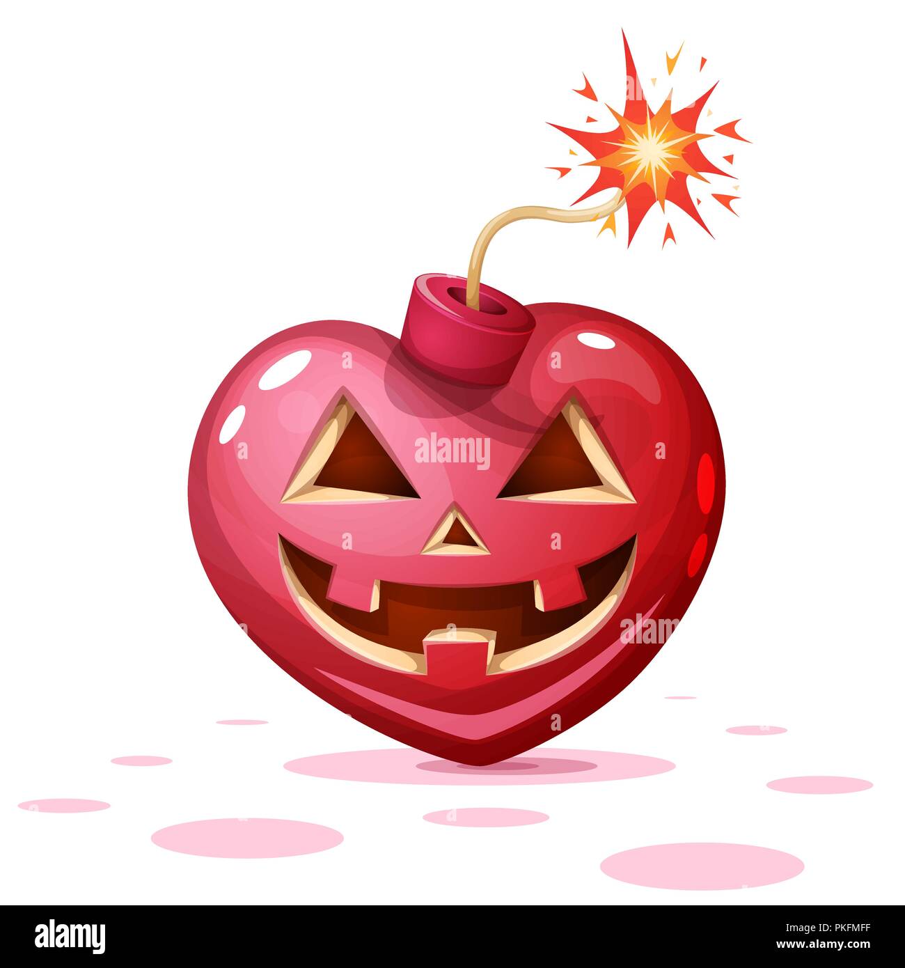 Orrore, paura, halloween illustrazione. Cuore, zucca, bomba i personaggi dei cartoni animati. Illustrazione Vettoriale