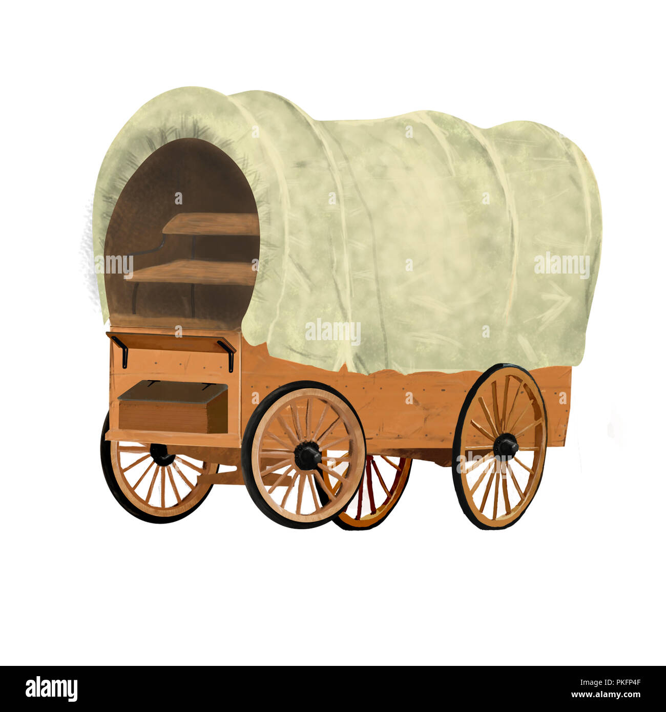 Wild West in legno in stile carro coperto con canna, pala Foto Stock