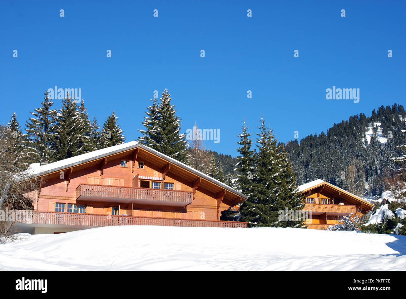 Cottage di legno nella stagione invernale, Svizzera, Villars-sur-Ollon Foto Stock