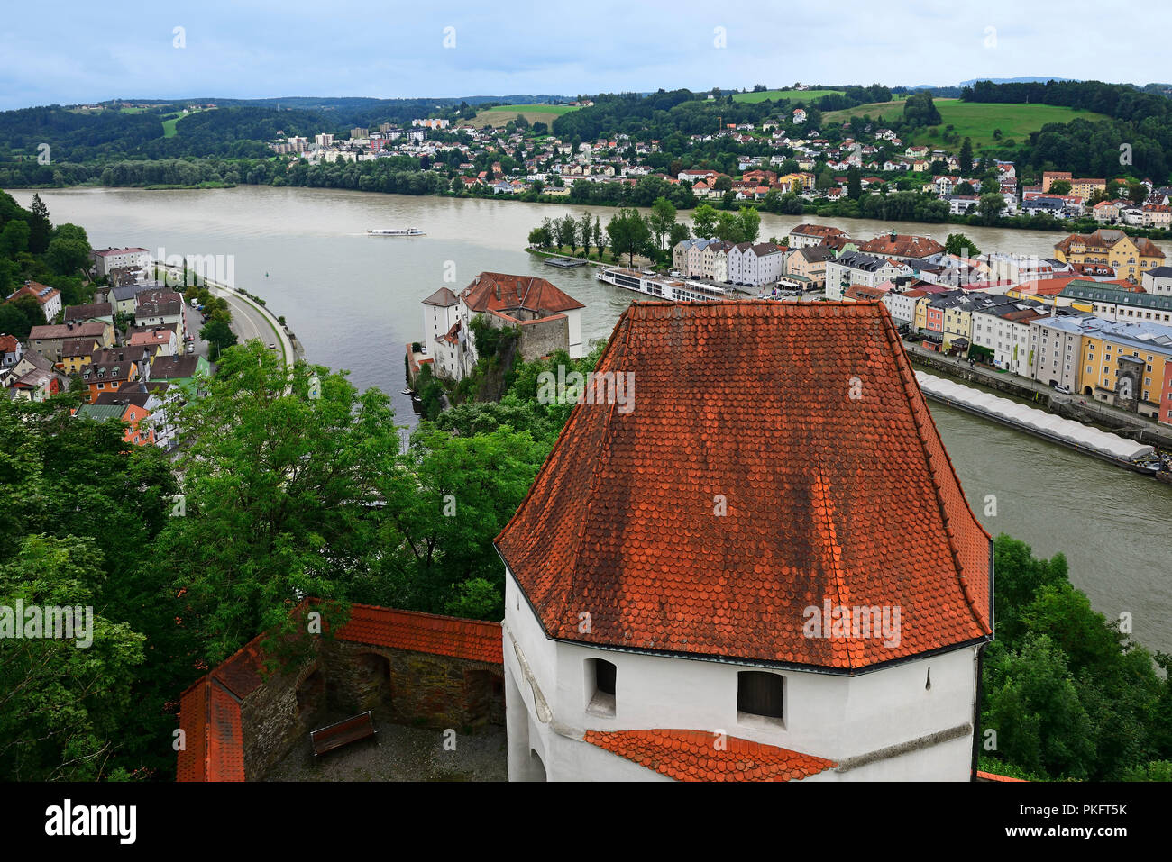 Vista dalla Veste Oberhaus, Passau, Baviera orientale, Bassa Baviera, Baviera, Germania Foto Stock