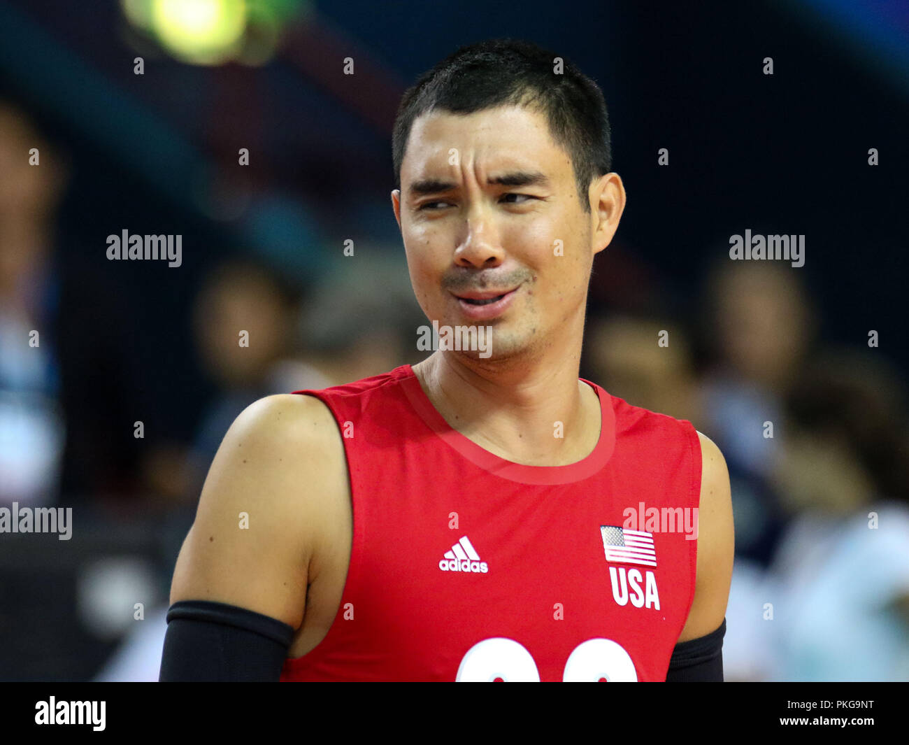Bari (Italia), 13 Settembre 2018: Shoji durante il riscaldamento della piscina c match Australia vs USA a FIVB Pallavolo uomini del Campionato del Mondo 2018. Credito: NICOLA MASTRONARDI/Alamy Live News Foto Stock
