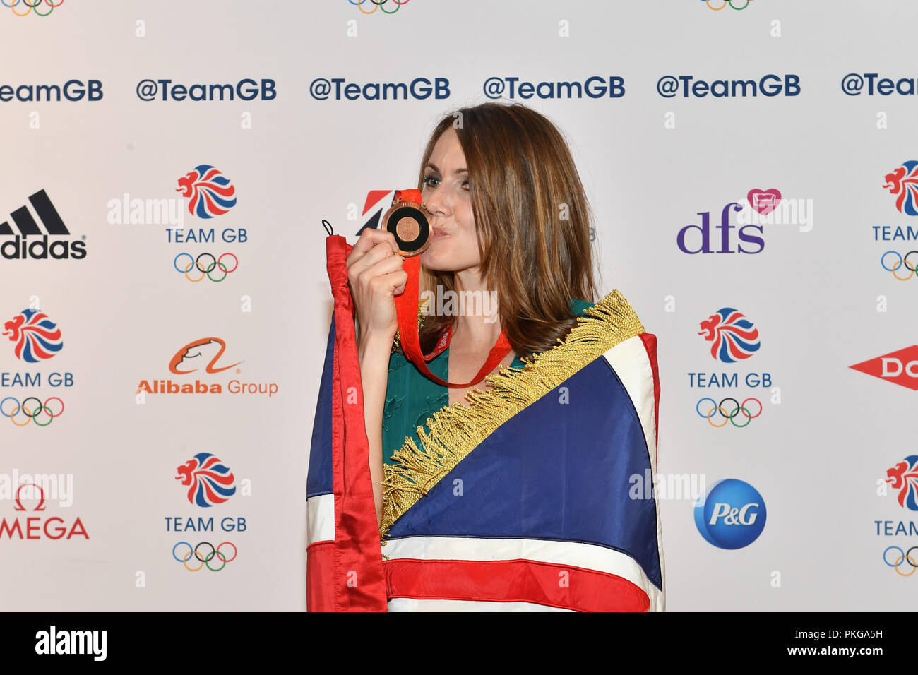 Londra, Regno Unito. 13 settembre 2018. Kelly Sotherton per infine ricevere il suo olimpico medaglia di bronzo durante il Team GB Ball 2018 Giovedì, 13 settembre 2018, presso il Royal Horticultural Halls, Londra Inghilterra. Credito: Taka Wu/Alamy Live News Foto Stock