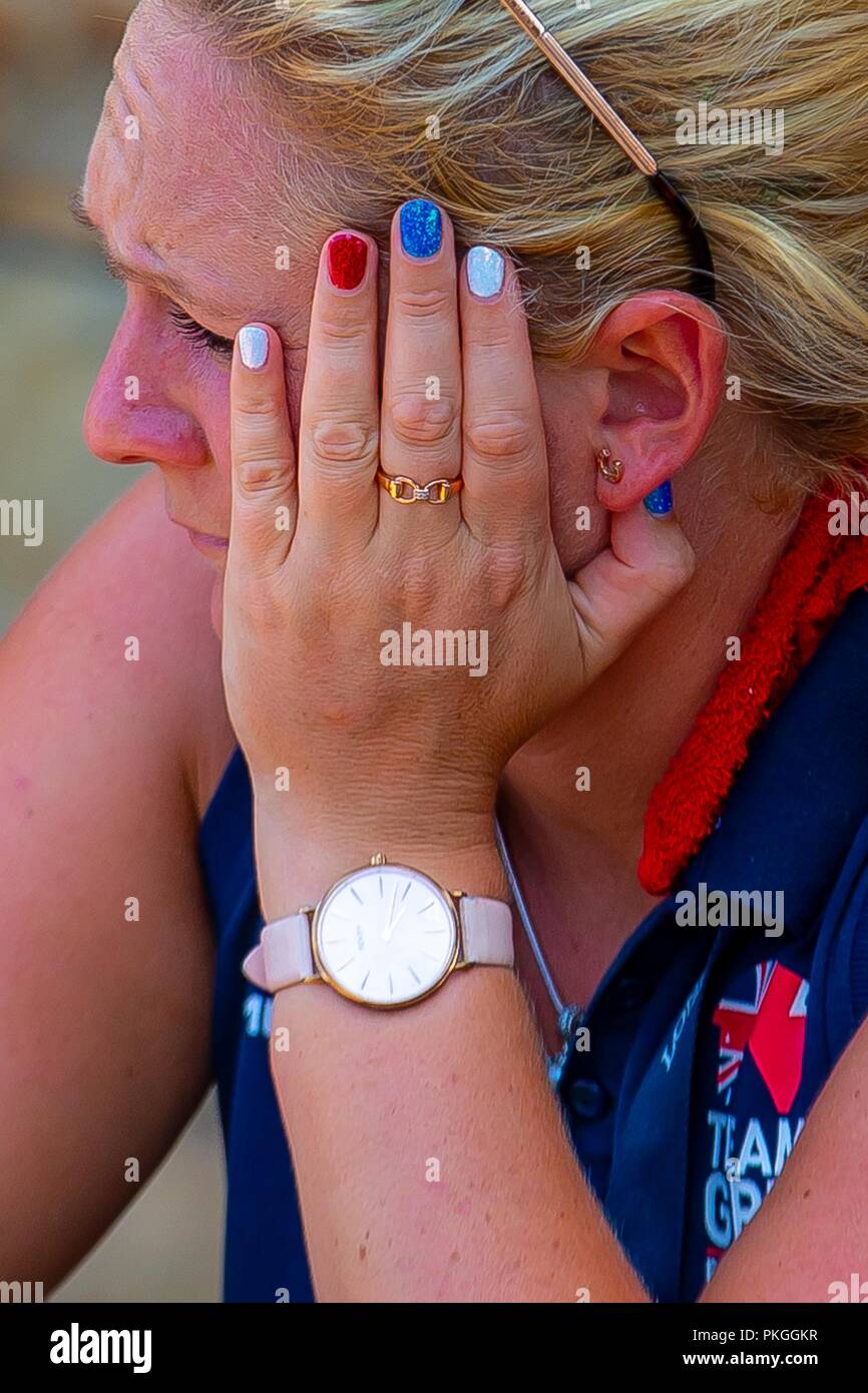 Gemma Tattersall. Team GB chiodi. Eventing. Il giorno 3. Giochi equestri mondiali. WEG 2018 Tryon. Carolina del Nord. Stati Uniti d'America. 13/09/2018. Foto Stock